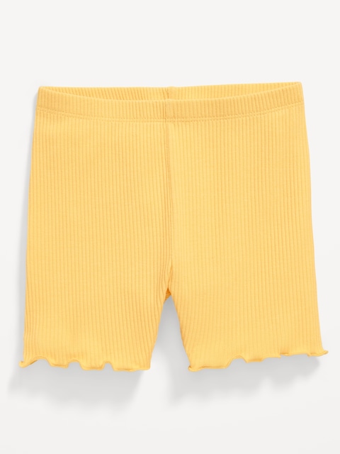 Rib-Knit Lettuce-Edge Biker Shorts for Toddler Girls - Golden Aura