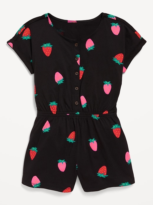Image number 3 showing, Printed Short-Sleeve Button-Front Romper for Girls