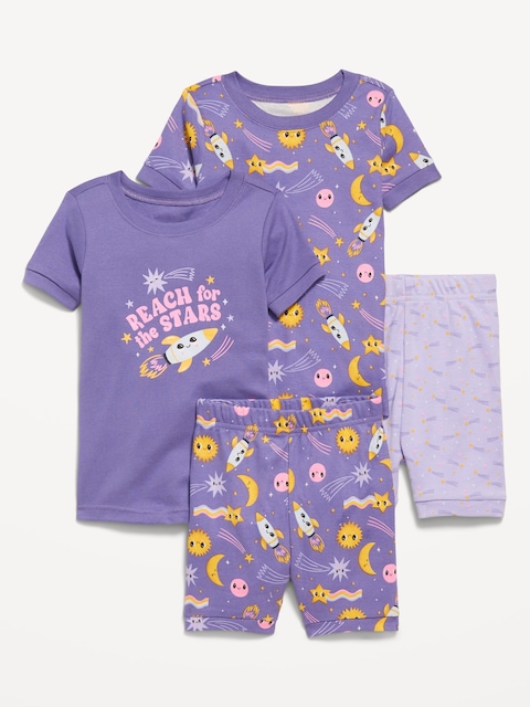 Snug-Fit Graphic Pajama 4-Piece Set for Toddler & Baby - Purple Stars