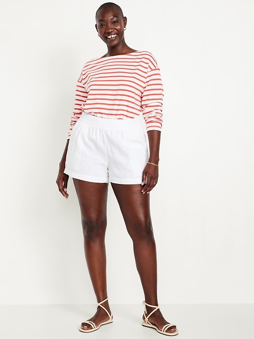 Image number 4 showing, High-Waisted Linen-Blend Pull-On Shorts -- 3.5-inch inseam