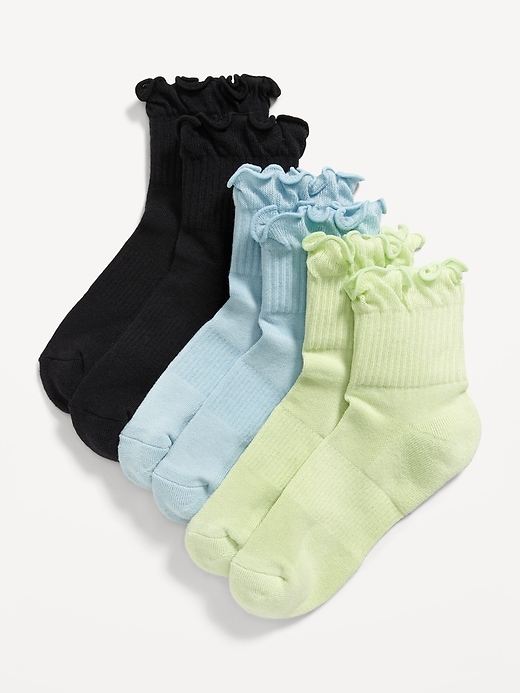 View large product image 1 of 1. Ruffle-Cuff Quarter-Crew Socks 3-Pack for Girls