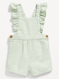 Image number 1 showing, Ruffle-Trim Twill Shortalls for Baby