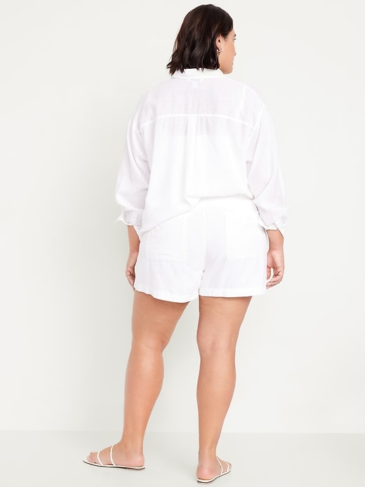 Image number 7 showing, High-Waisted Linen-Blend Pull-On Shorts -- 3.5-inch inseam