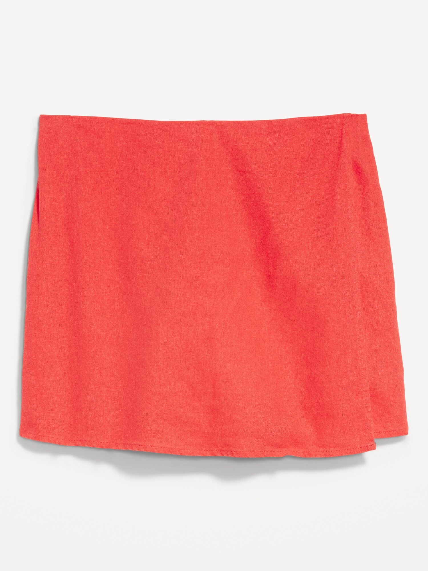 Женская юбка-шорты Old Navy High-Waisted Faux-Wrap Linen-Blend Mini Skort, цвет: Яркий коралловый — фото 4
