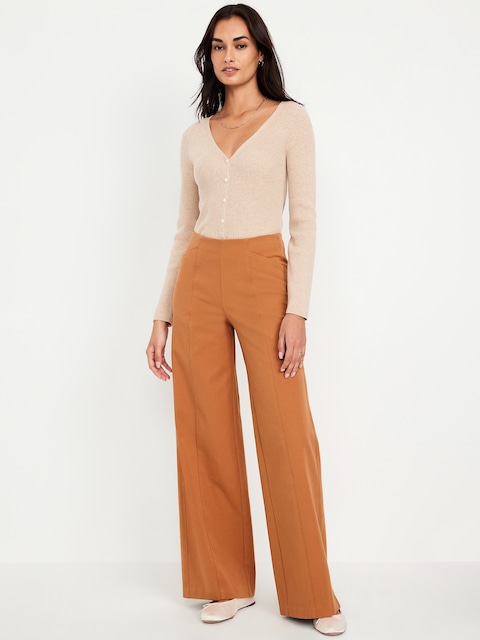 High-Waisted Pull-On Pixie Super Wide-Leg Pants - Soft Bronze