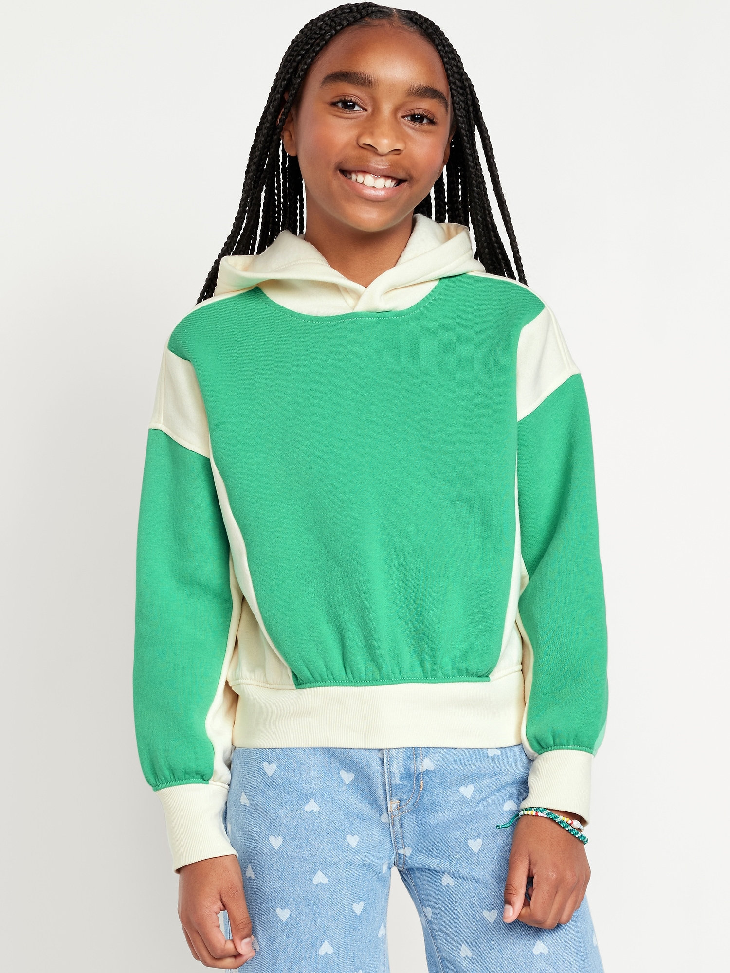 Vintage Oversized Color-Block Pullover Hoodie for Girls