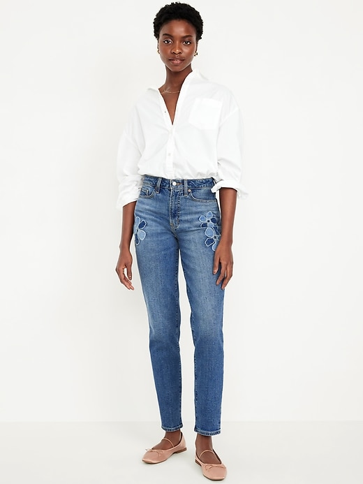 Image number 1 showing, High-Waisted OG Straight Floral Applique Ankle Jeans