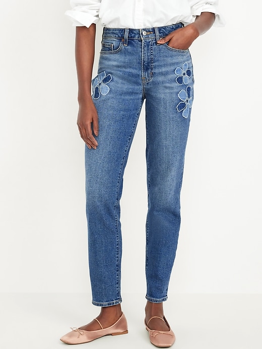 Image number 2 showing, High-Waisted OG Straight Floral Applique Ankle Jeans