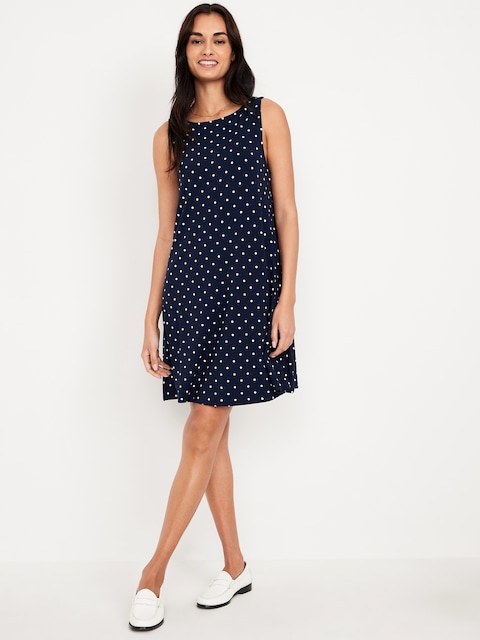 Sleeveless Mini Swing Dress - White/Blue Dot