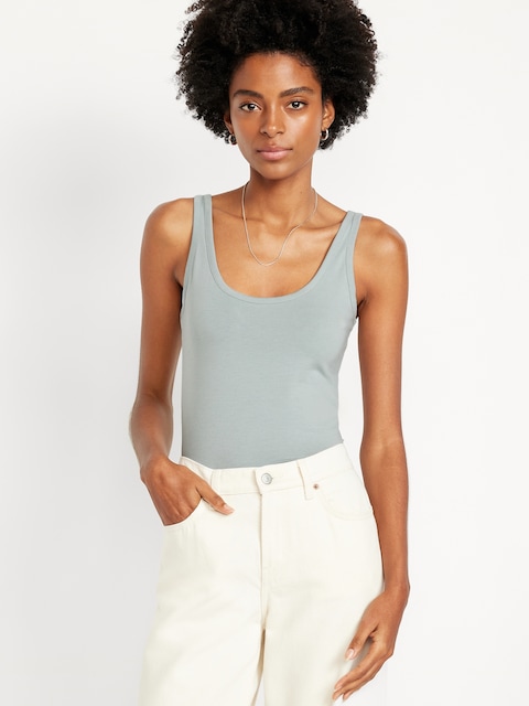 First-Layer Scoop-Neck Tank Top - Silver Sage
