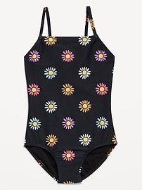 Image number 1 showing, Printed Back Cutout One-Piece Swimsuit for Girls
