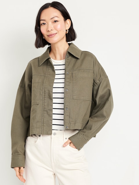Canvas Crop Utility Jacket - Stone Wall