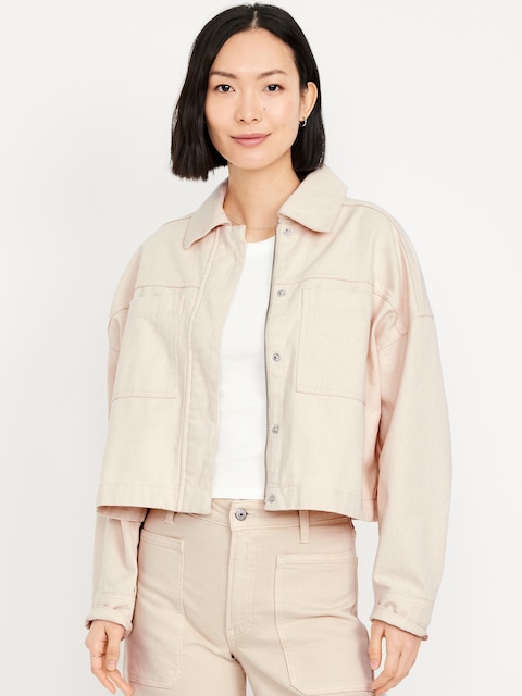 Canvas Crop Utility Jacket - Natural White