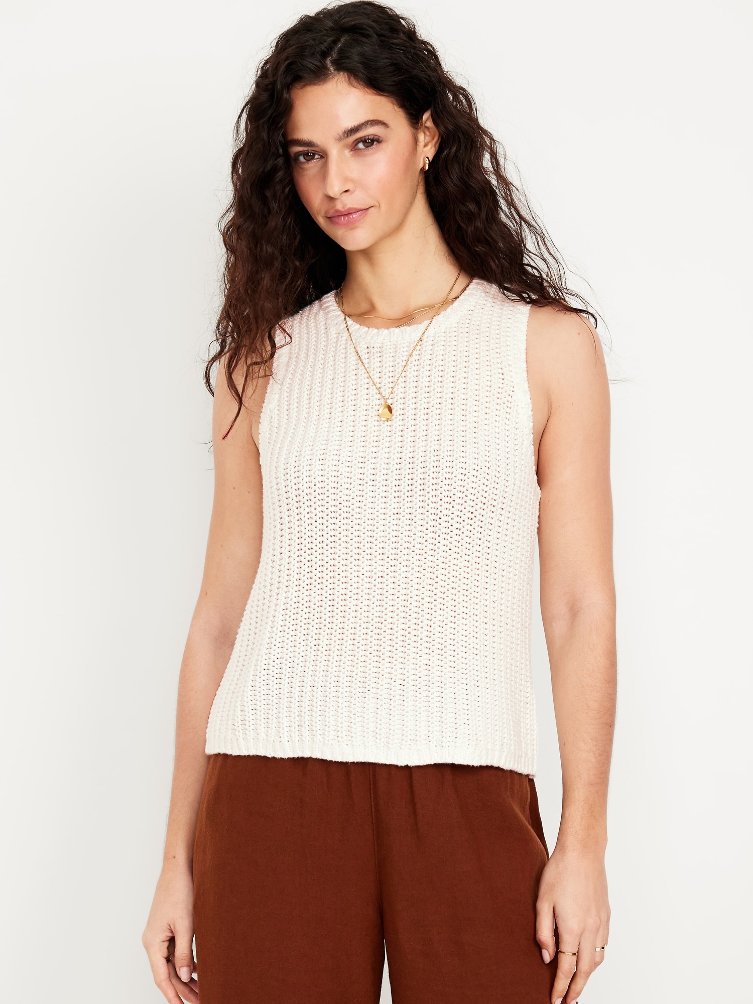 Sleeveless Open-Stitch Sweater