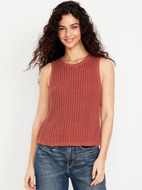 Sleeveless Open-Stitch Sweater - Gingerspice