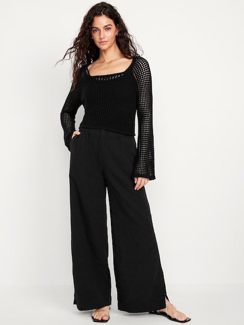 High-Waisted Crinkle Gauze Super Wide-Leg Pants - Black Jack