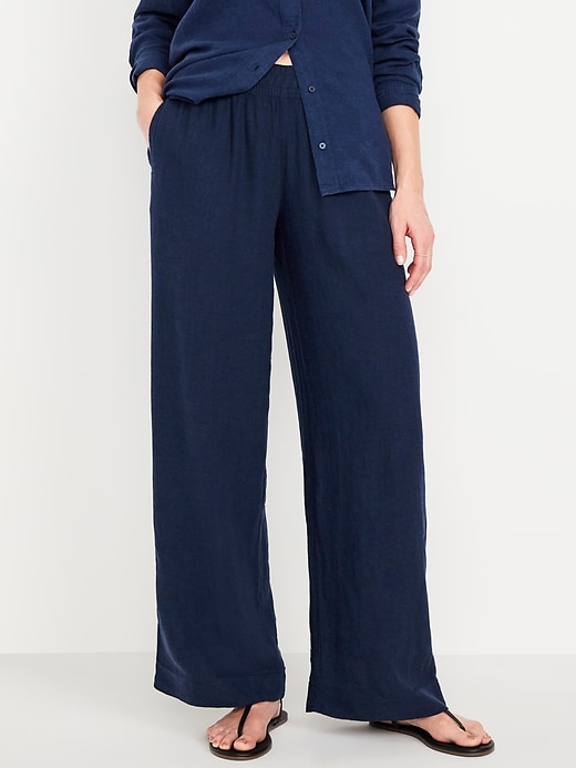 Image number 5 showing, High-Waisted Linen-Blend Wide-Leg Pants