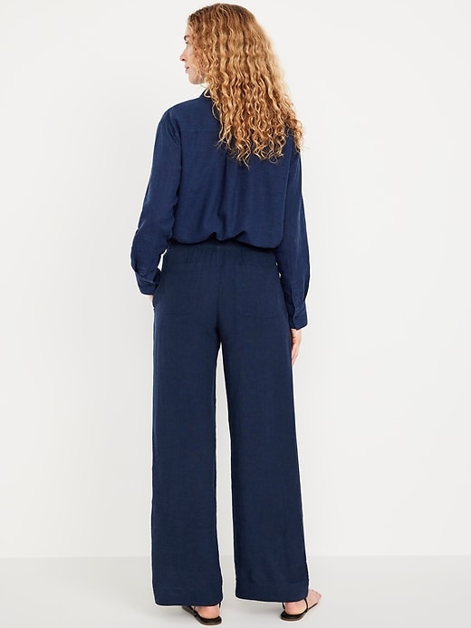 Image number 6 showing, High-Waisted Linen-Blend Wide-Leg Pants