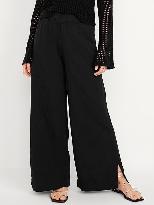 Image number 2 showing, High-Waisted Crinkle Gauze Wide-Leg Pants