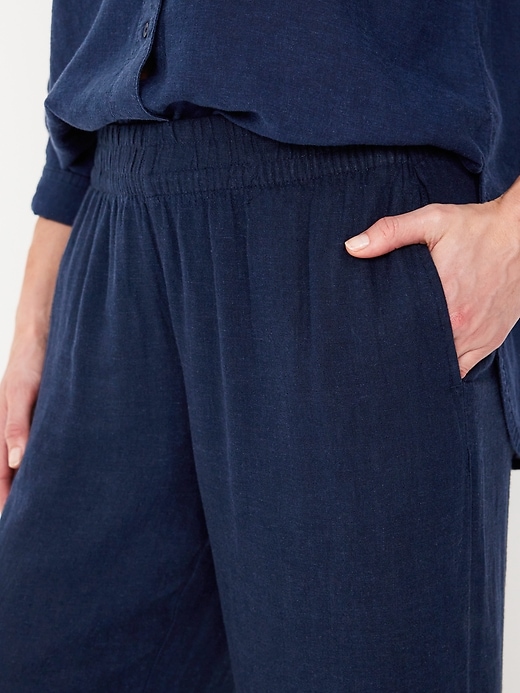 Image number 6 showing, High-Waisted Linen-Blend Wide-Leg Pants