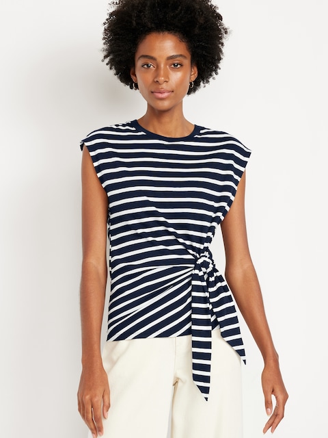 EveryWear Side-Tie Top - Navy Stripe