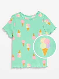 Image number 1 showing, Printed Short-Sleeve Lettuce-Edge T-Shirt for Toddler Girls