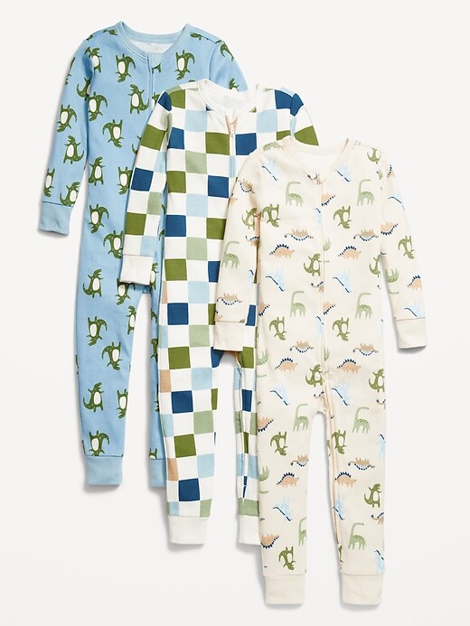 Unisex Snug-Fit Printed Pajama One-Piece 3-Pack for Toddler & Baby