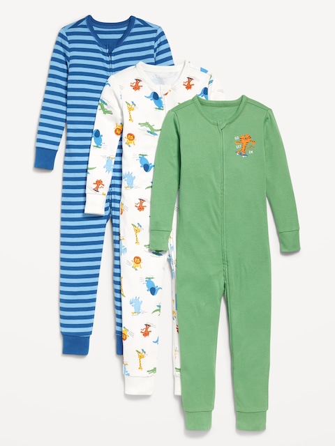 Snug-Fit 2-Way-Zip Pajama One-Piece 3-Pack for Toddler & Baby - Skateboard