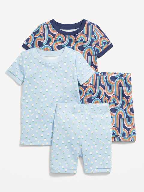 Snug-Fit Printed Pajama 4-Piece Set for Toddler & Baby - Blue Flower