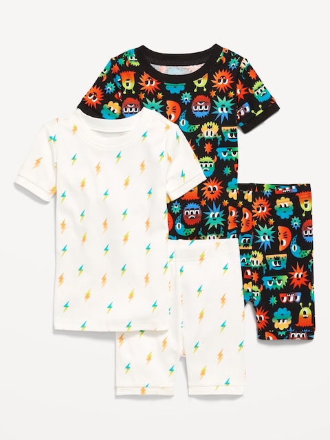 Snug-Fit Printed Pajama 4-Piece Set for Toddler & Baby - Monster