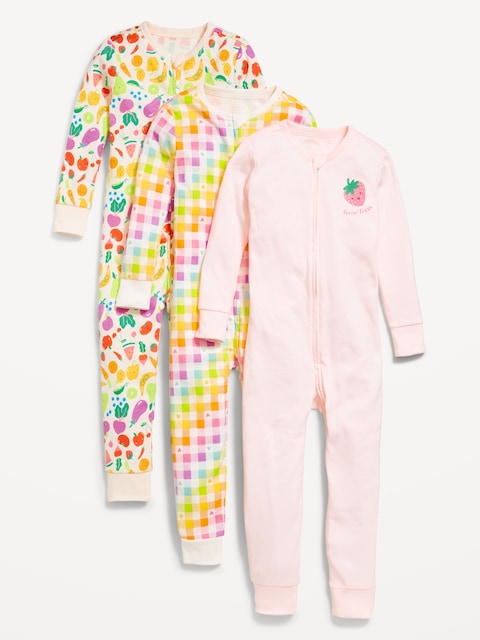 Snug-Fit 2-Way-Zip Pajama One-Piece 3-Pack for Toddler & Baby - Watermelon