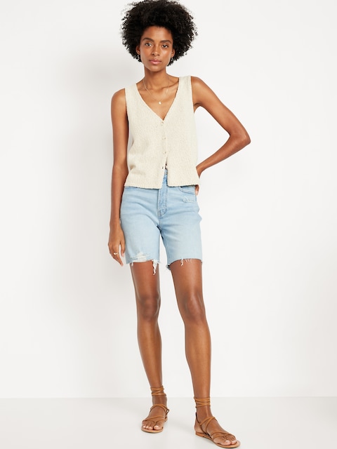 High-Waisted OG Jean Cut-Off Shorts -- 7-inch inseam - Light Dip (Button Fly)