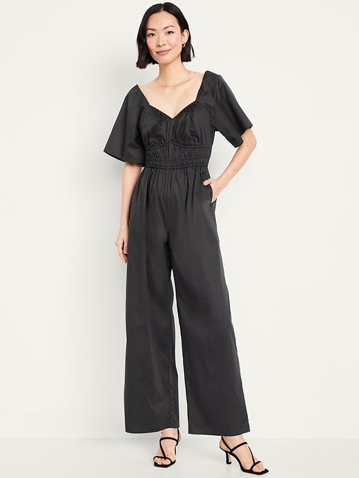 Image number 1 showing, Smocked-Waist Wide-Leg Jumpsuit