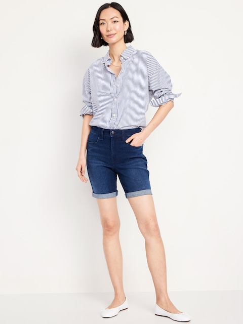 High-Waisted Wow Jean Shorts -- 7-inch inseam - Dark Wash