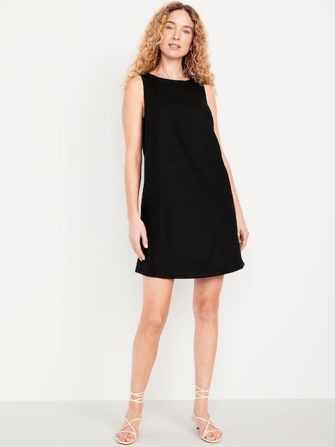 Sleeveless Linen-Blend Mini Shift Dress - Black Jack