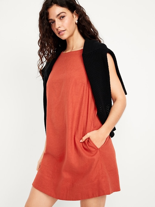 Image number 3 showing, Sleeveless Linen-Blend Mini Shift Dress