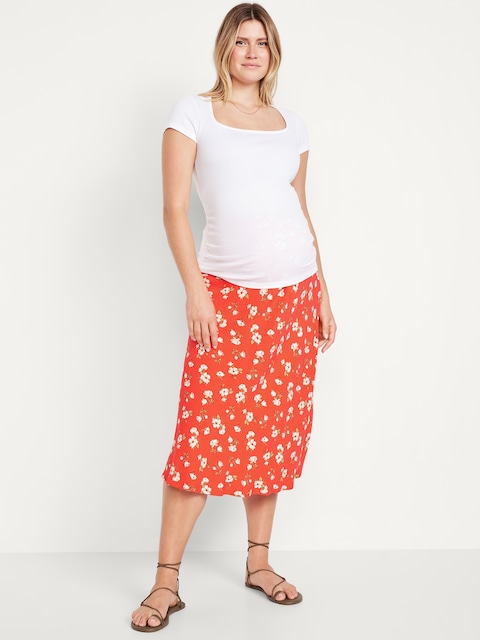 Maternity A-Line Midi Skirt - Red Floral
