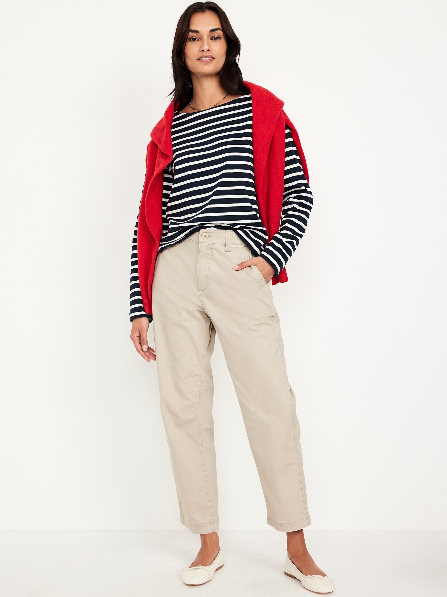 Женские брюки Old Navy High-Waisted OGC Chino Tapered Straight, цвет: Серо-бежевый