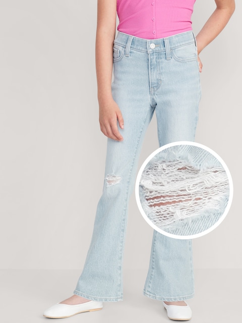High-Waisted Built-In Tough Ripped Flare Jeans for Girls - Light Wash
