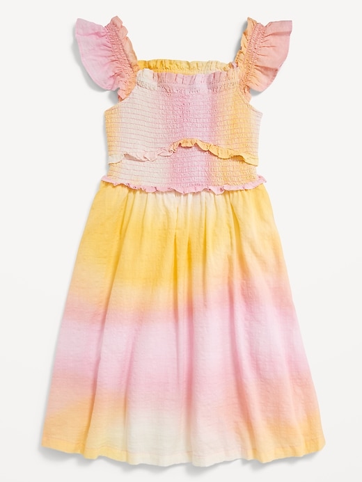 Image number 3 showing, Printed Flutter-Sleeve Smocked Fit and Flare Dress for Girls