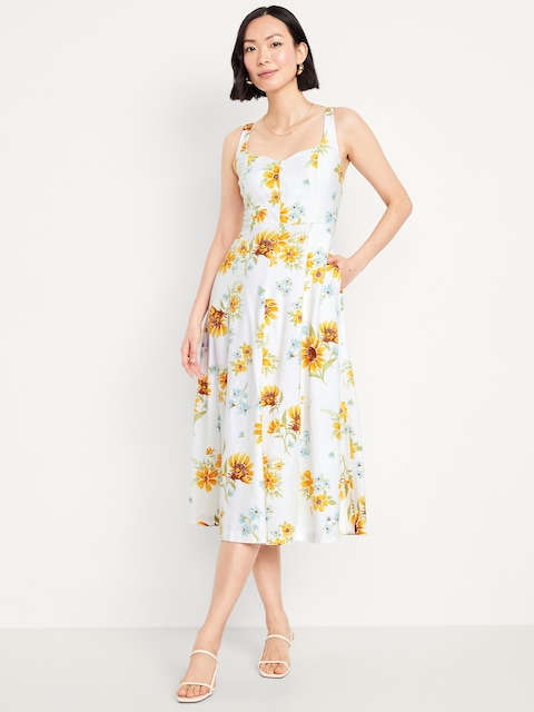 Fit & Flare Sleeveless Linen-Blend Midi Dress