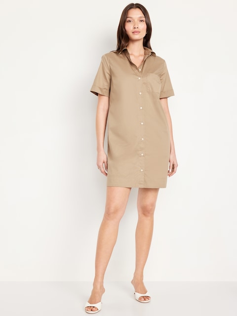 Button-Down Mini Shirt Dress - Toasted Almond