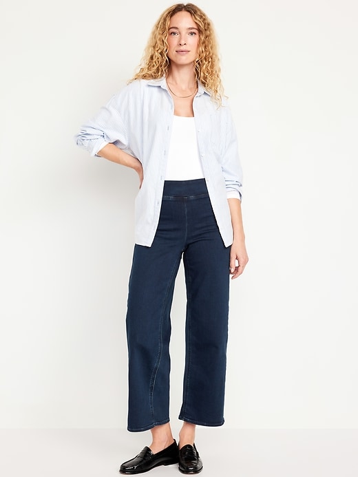 Image number 1 showing, High-Waisted Weekender Pull-On Crop Wide-Leg Jeans