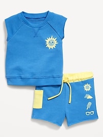 Image number 1 showing, French-Terry Cut-Off Sweatshirt and Shorts Set for Baby