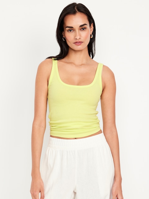First-Layer Ribbed Scoop-Neck Tank Top - Yellowlime