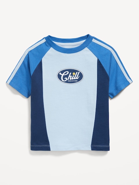 Oversized Color-Block Graphic T-Shirt for Toddler Boys - Coastal Blue