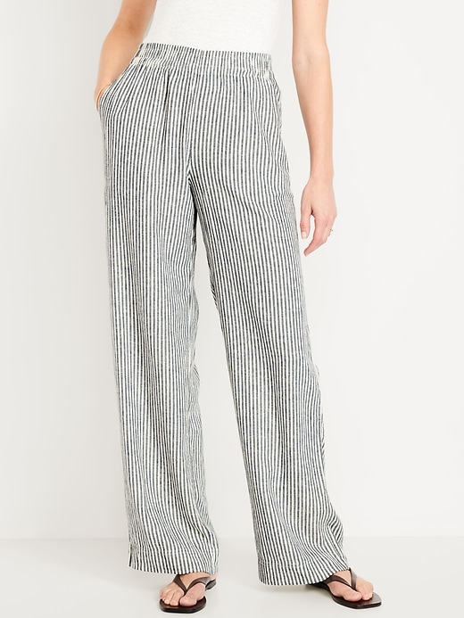 Image number 7 showing, High-Waisted Linen-Blend Wide-Leg Pants