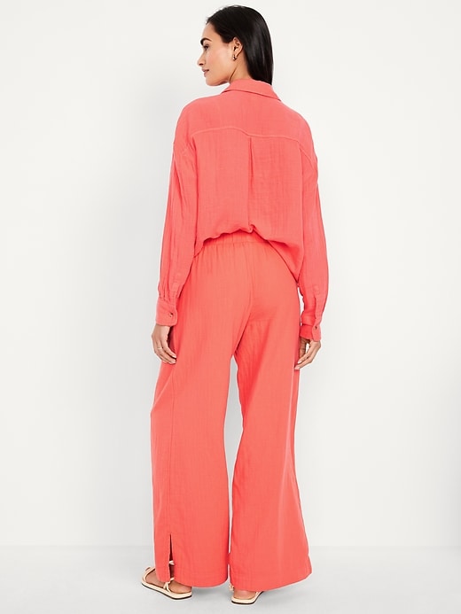 Image number 6 showing, High-Waisted Crinkle Gauze Wide-Leg Pants