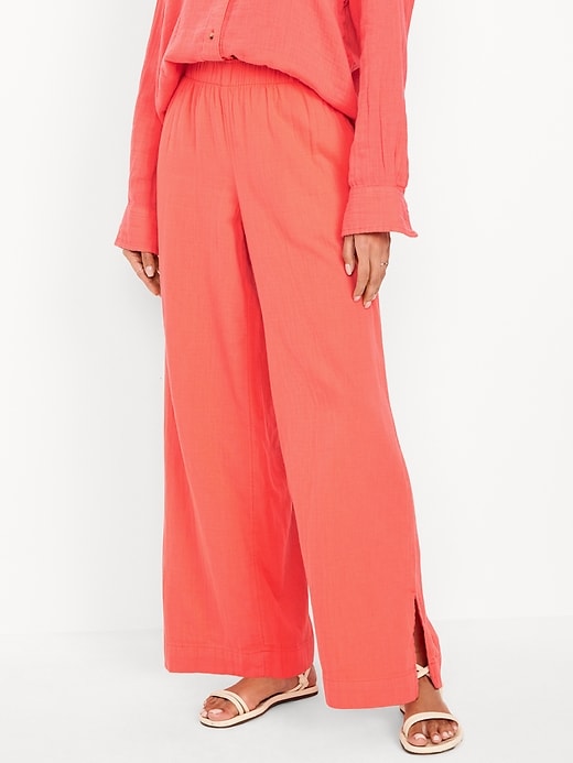 Image number 5 showing, High-Waisted Crinkle Gauze Wide-Leg Pants