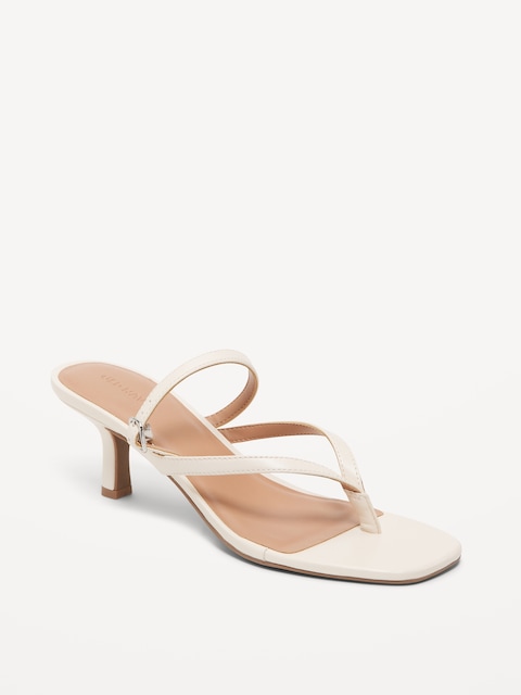 Kitten Heel Thong Sandals - Bone